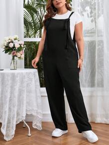 SHEIN Essnce Plus Pocket Patched Overall Jumpsuit Without Tee - Black - View 5