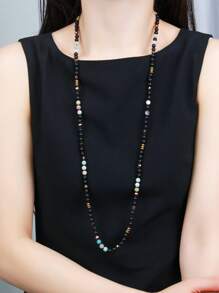 1 pieza Collar largo sencillo elegante negro artificial con cuentas de cristal para mujeres - Multicolor - Ver 1