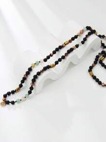 1 pieza Collar largo sencillo elegante negro artificial con cuentas de cristal para mujeres - Multicolor - Ver 4
