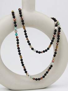 1 pieza Collar largo sencillo elegante negro artificial con cuentas de cristal para mujeres - Multicolor - Ver 7