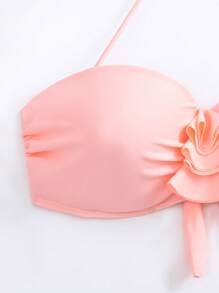 SHEIN Swim Áo Tops Bikini Nữ Xù Buộc lại màu trơn - Màu Hồng baby - Xem 6