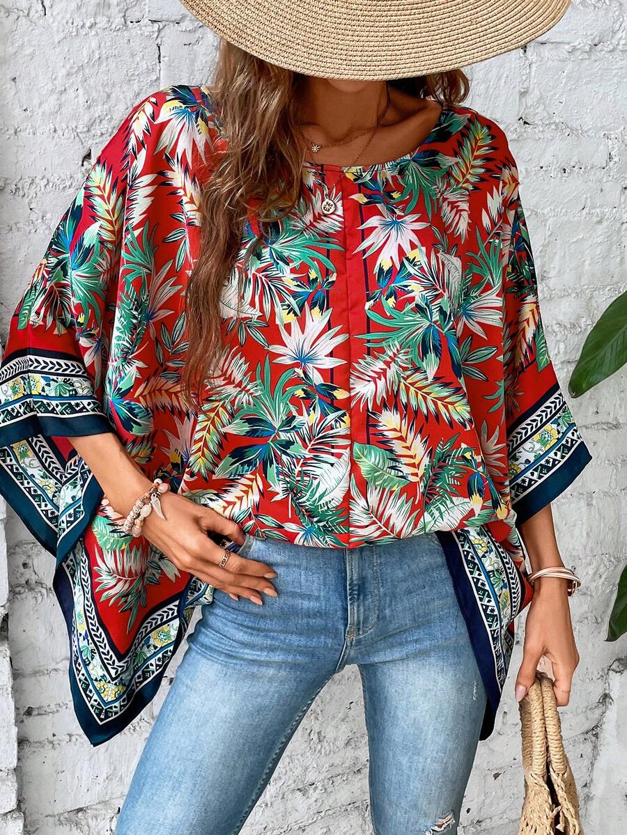SHEIN VCAY Áo sơ mi nữ Nhiệt đới Boho - Nhiều màu - Xem 1