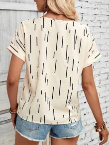 SHEIN LUNE Striped Print Batwing Sleeve Blouse - Apricot - View 2