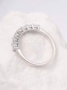 ELSEDES 1pc Silver Fashionable And Simple Rhinestone Ring With Multiple Facets And Sparkling Cubic Zirconia, Perfect For Festivals And Dates Wedding Engagement Bridal Jewelry - Silver - View 4