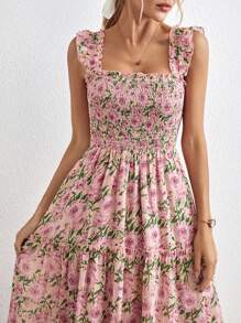 SHEIN Frenchy 滿版印花荷葉邊連衣裙