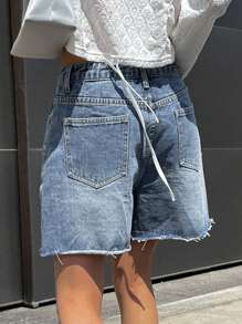 DAZY Raw Hem Denim Shorts - Light Wash - View 2