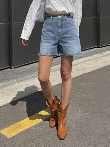 DAZY Raw Hem Denim Shorts - Light Wash - View 3