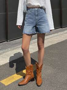 DAZY Raw Hem Denim Shorts - Light Wash - View 4