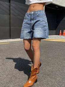 DAZY Raw Hem Denim Shorts - Light Wash - View 6