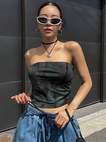 DAZY Tie Dye Tube Top - Dark Green - View 4