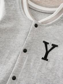 Yierying 男嬰字母圖案棒球領前紐扣連身短褲 - 淺灰色 - 查看 3