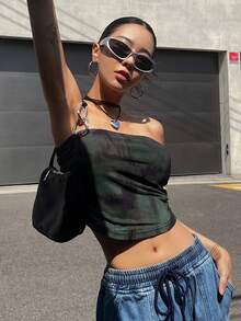 DAZY Tie Dye Tube Top - Dark Green - View 3