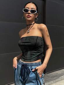 DAZY Tie Dye Tube Top - Dark Green - View 6