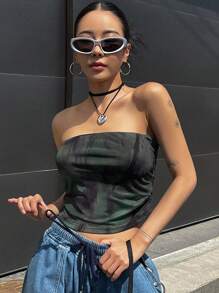 DAZY Tie Dye Tube Top - Dark Green - View 1