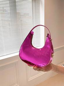 Túi Hobo dập nổi cá sấu nhỏ Funky - Màu Hồng Tươi - Xem 5