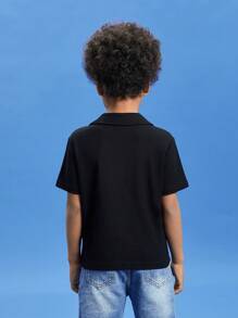 SHEIN Boys Solid Polo Shirt - Black - View 2