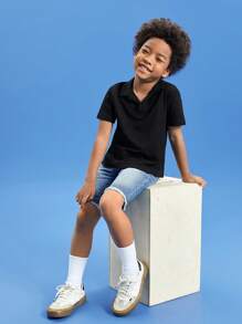 SHEIN Boys Solid Polo Shirt - Black - View 3