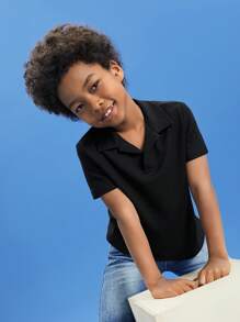 SHEIN Boys Solid Polo Shirt - Black - View 4