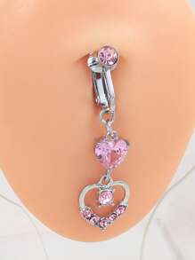 1入組時尚不銹鋼心和方晶鋯石裝飾肚臍夾適合女士日常裝飾 - 粉色 - 查看 2