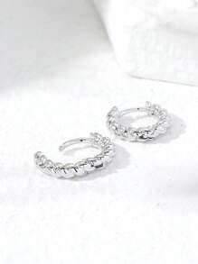 1雙時尚扭結圓耳環適合女士日常裝飾 - 銀色 - 查看 2