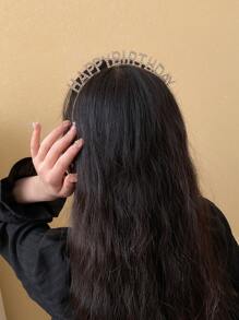 派對1入組鑲嵌水鑽英文字母生日快樂&皇冠公主髮帶，適用於生日、婚禮、派對