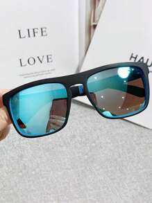 1pair Men Square Frame Fashion Glasses For Outdoor Travel - Blue - View 1