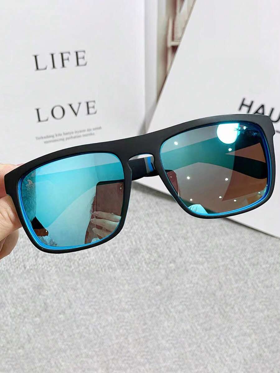 1pair Men Square Frame Fashion Glasses For Outdoor Travel - Blue - View 1
