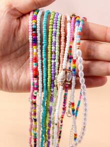 5入組隨機貝殼裝飾串珠項鏈