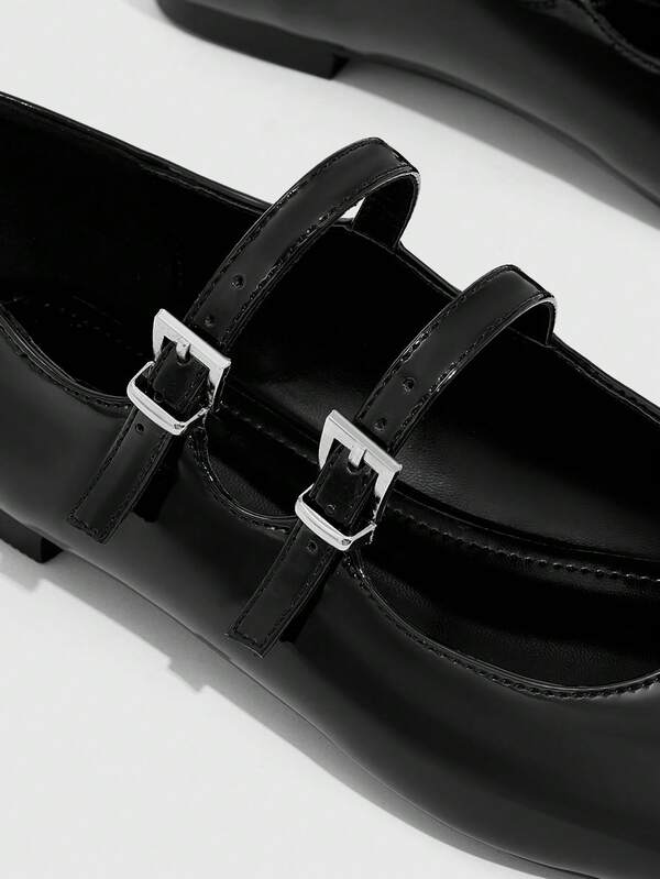 Cuccoo Everyday Collection Women Buckle Decor Square Toe Flats, Preppy