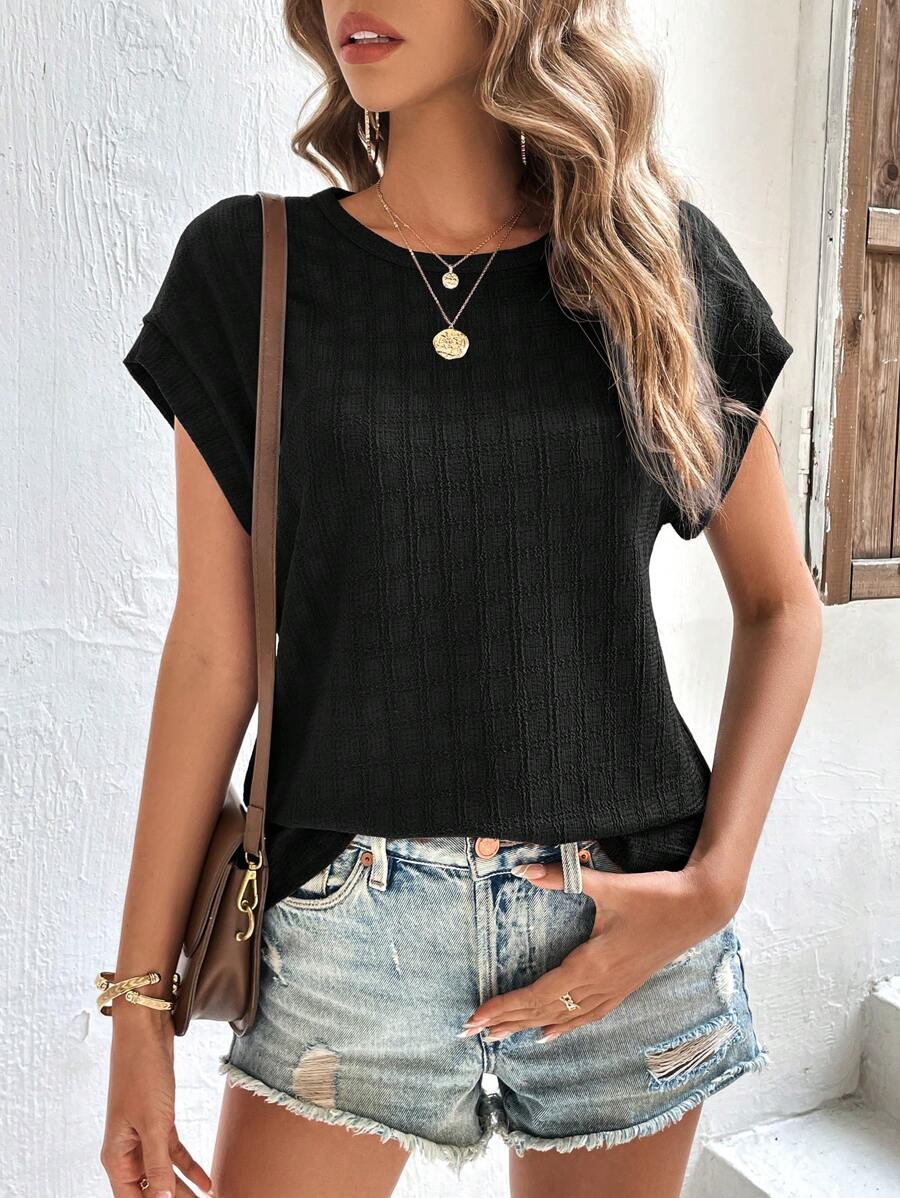 INAWLY Solid Batwing Sleeve Tee - Black - View 1