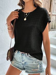 INAWLY Solid Batwing Sleeve Tee - Black - View 4