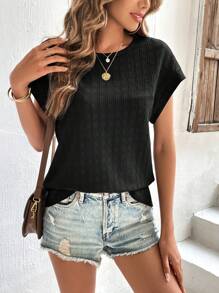 INAWLY Solid Batwing Sleeve Tee - Black - View 6