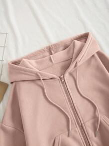 INAWLY Women Two-piece Outfits Kolor Kantong Zip Plain Casual - Dusty Pink - View 3