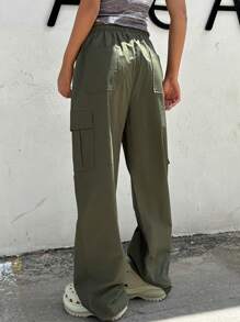 DAZY Pantalones De Carga Sólidos Con Cintura De Cordón - Verde militar - Ver 6