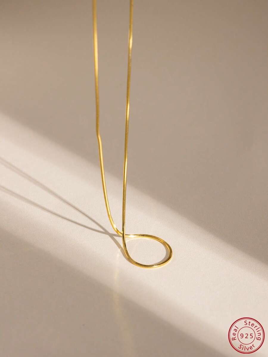 1pc Classic Simple Silver Chain Necklace, Ladies Dating Gift - Yellow Gold - View 1