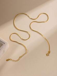 1pc Classic Simple Silver Chain Necklace, Ladies Dating Gift - Yellow Gold - View 2