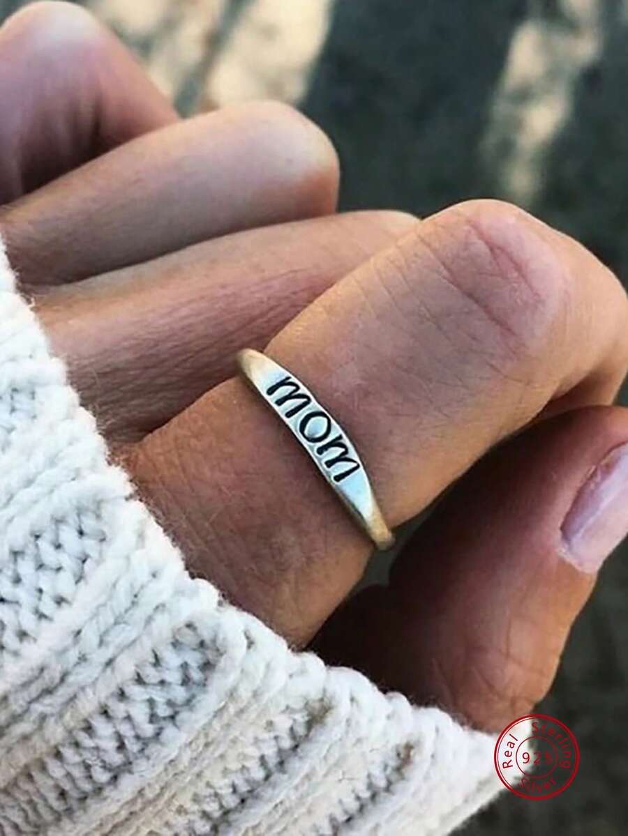 1pc Silver Mom Ring With English Letter For Mother's Day Gift - Silver - View 1