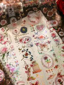 1 cuộn Hoa Hồng Họa Tiết Mặt Nạ Băng, Vintage Băng Washi Đa năng Cho Thủ Công DIY, Tay Tài Khoản, Trang Trí - Nhiều màu - Xem 2