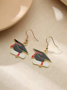 1 Đôi Nhiều Màu Tốt Nghiệp Nón Hình Sơn Kim Loại Thả Bông Tai, Quà Tặng Tốt Nghiệp - Nhiều màu - Xem 2