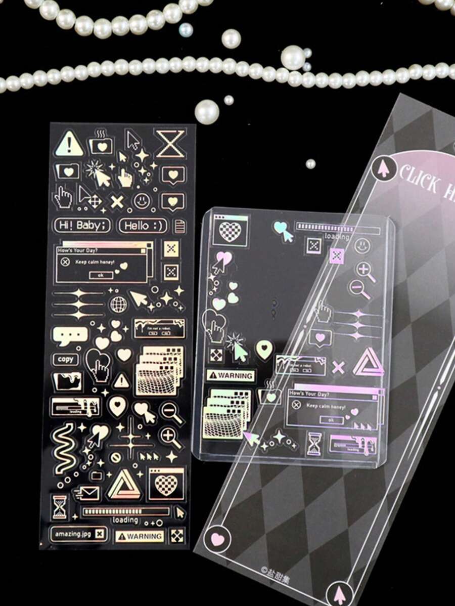 1pc Holographic Mixed Pattern Assorted Sticker, Simple Multi-purpose Sticker For DIY Craft, Decoration, Hand Account - Multicolor - View 1