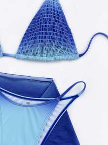 打褶三角杯比基尼泳裝附沙灘裙 - 藍色 - 查看 4