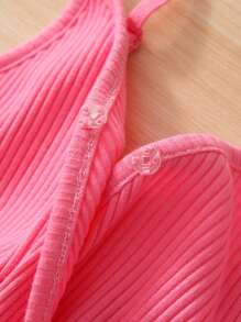 SHEIN Girls Striped Print Belted Cami Romper - Multicolor - View 6