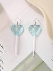 1 Đôi Bông Tai Trái Tim Polyresin Lollipop Thời Trang Dành Cho Phụ Nữ Để Trang Trí Hàng Ngày - Màu xanh nhạt - Xem 1