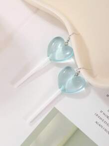 1 Đôi Bông Tai Trái Tim Polyresin Lollipop Thời Trang Dành Cho Phụ Nữ Để Trang Trí Hàng Ngày - Màu xanh nhạt - Xem 2
