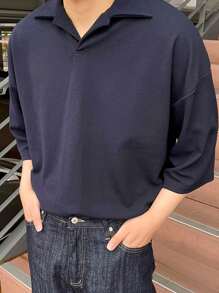 DAZY Men Solid Drop Shoulder Polo Shirt - Navy Blue - View 5