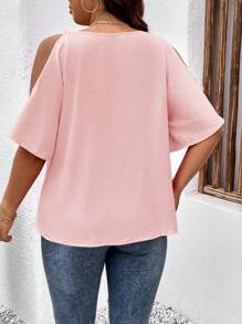 SHEIN Clasi Blusa de hombros descubiertos vinculado con aro - Rosa Pálido - Ver 2