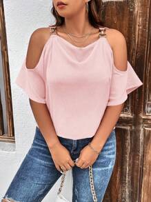 SHEIN Clasi Blusa de hombros descubiertos vinculado con aro - Rosa Pálido - Ver 5
