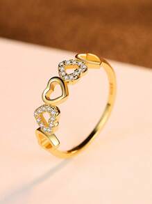 1 Miếng Đúng mốt & Thanh lịch Hình trái tim Màu bạc Nhẫn Với Nhiều mặt Sáng bóng Khối Zirconia  , Hoàn hảo Qủa tặng Đối với phụ nữ Đặc biệt Dịp Lễ cưới Hôn ước Trang sức cô dâu - Vàng - Xem 4