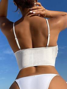 Knot Front Cami Bikini Top - White - View 2