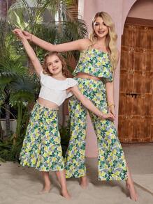 Allover Lemon Print Tube Top & Wide Leg Trousers - Multicolor - View 7